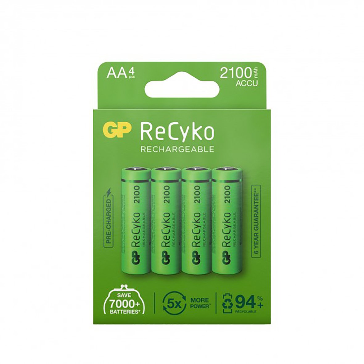 Batteri GP Recyko laddningsbara AA 2100mAh, 4-pack i grönt för återanvändning och långvarig kraft