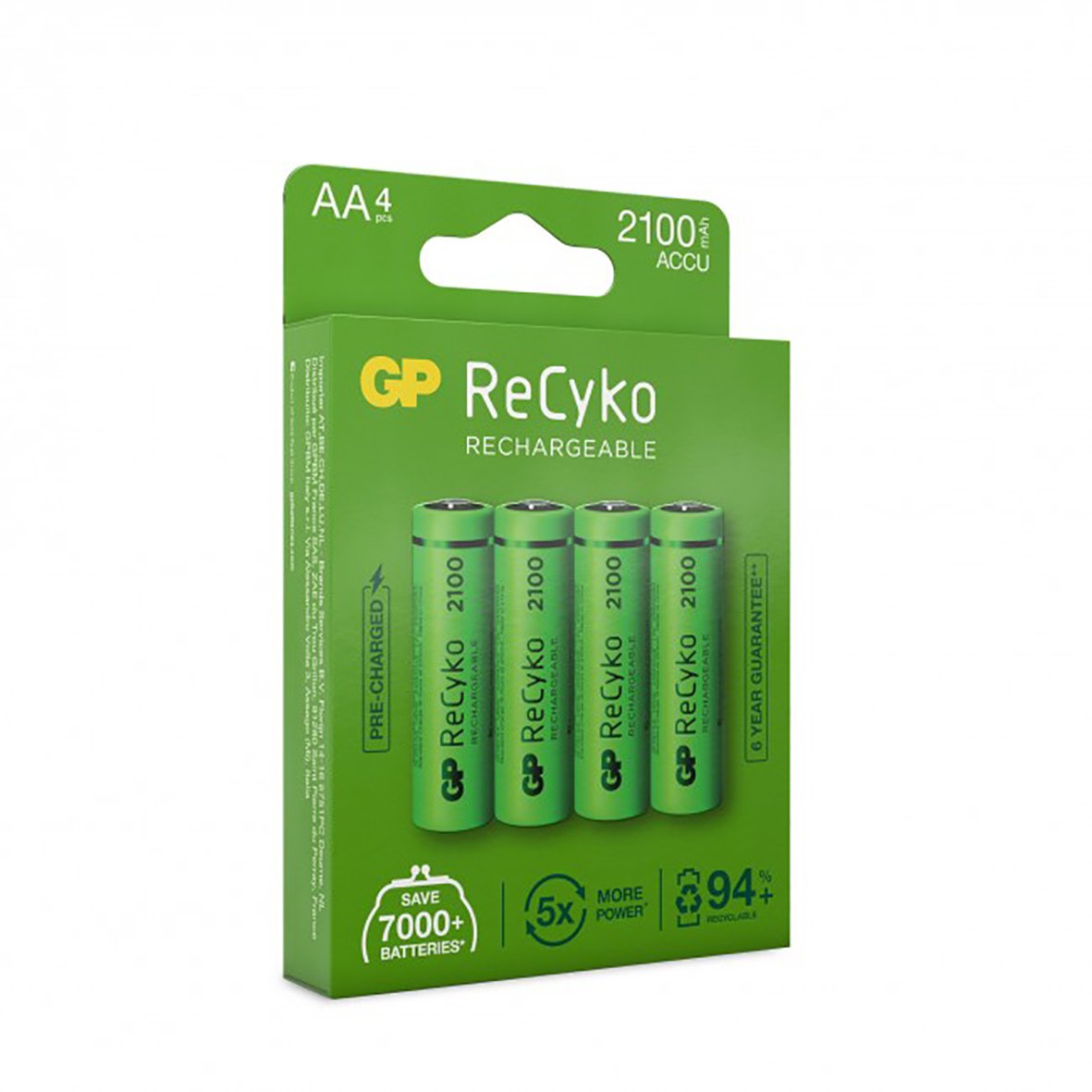 Batteri GP Recyko laddningsbart AA 2100mAh i grönt förpackning med fyra batterier
