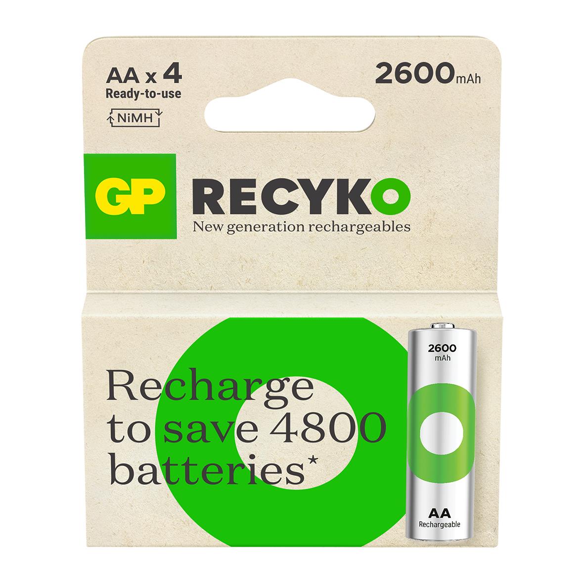 Batteri GP Recyko laddningsbart AA 2600mAh, för återuppladdning och långvarig användning