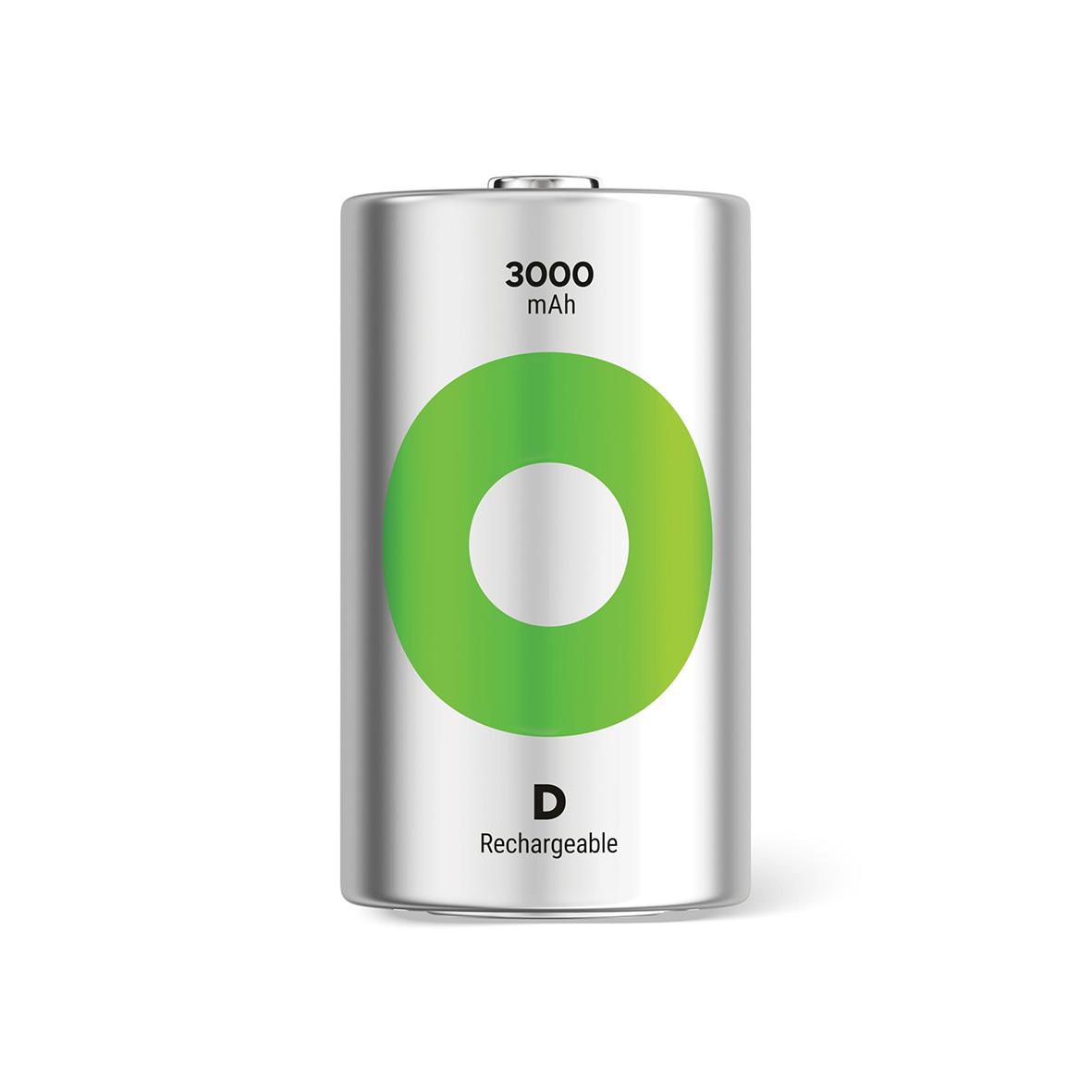 Recykeladdningsbar batteri GP Recyko D 3000mAh i silver och grönt design