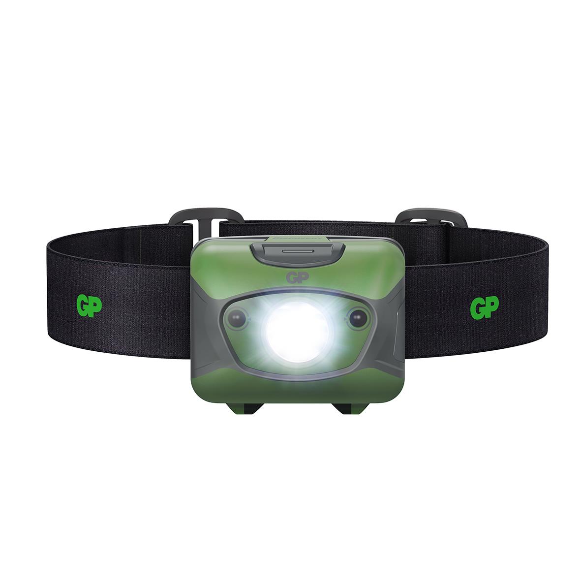 Pannlampa GP CHR41 Discovery LED med svart huvudband och grönt ljus