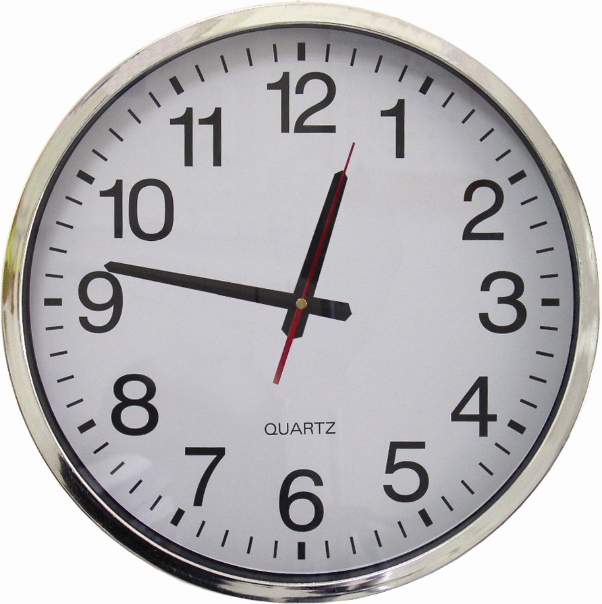 Väggur med kromram och vit urtavla, 40 cm i diameter