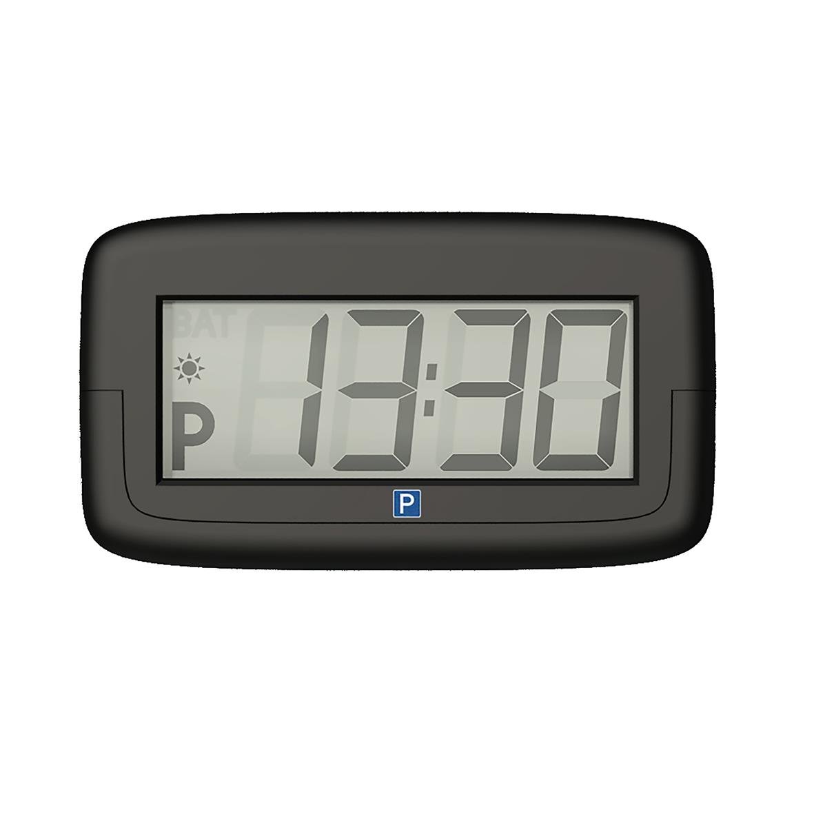 Elektronisk parkeringsskiva med digital tid och parkeringssymbol