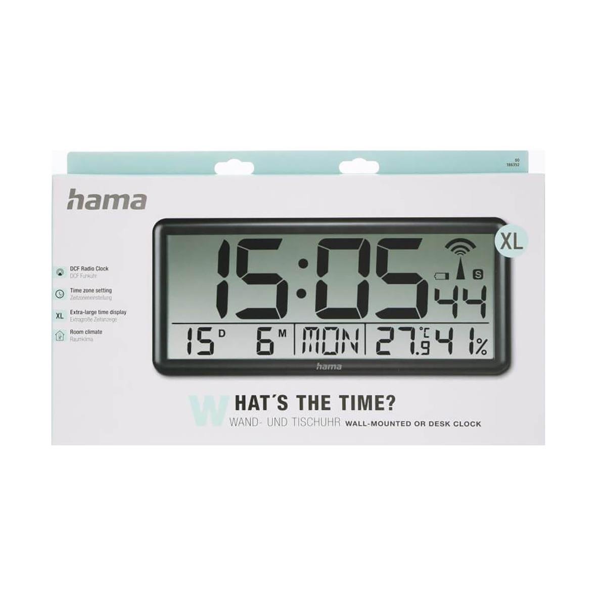 Väggklocka Hama Jumbo DCF Radio med digitalt visning av tid, datum, temperatur och luftfuktighet