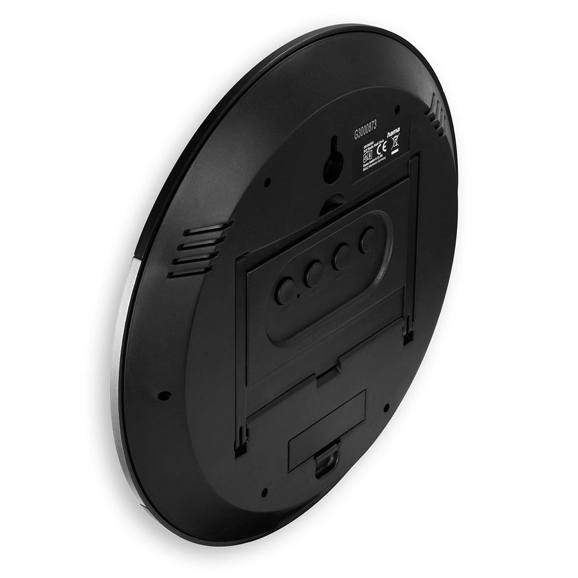 Väggklocka Hama Ischia DCF Radio svart och silver sett bakifrån