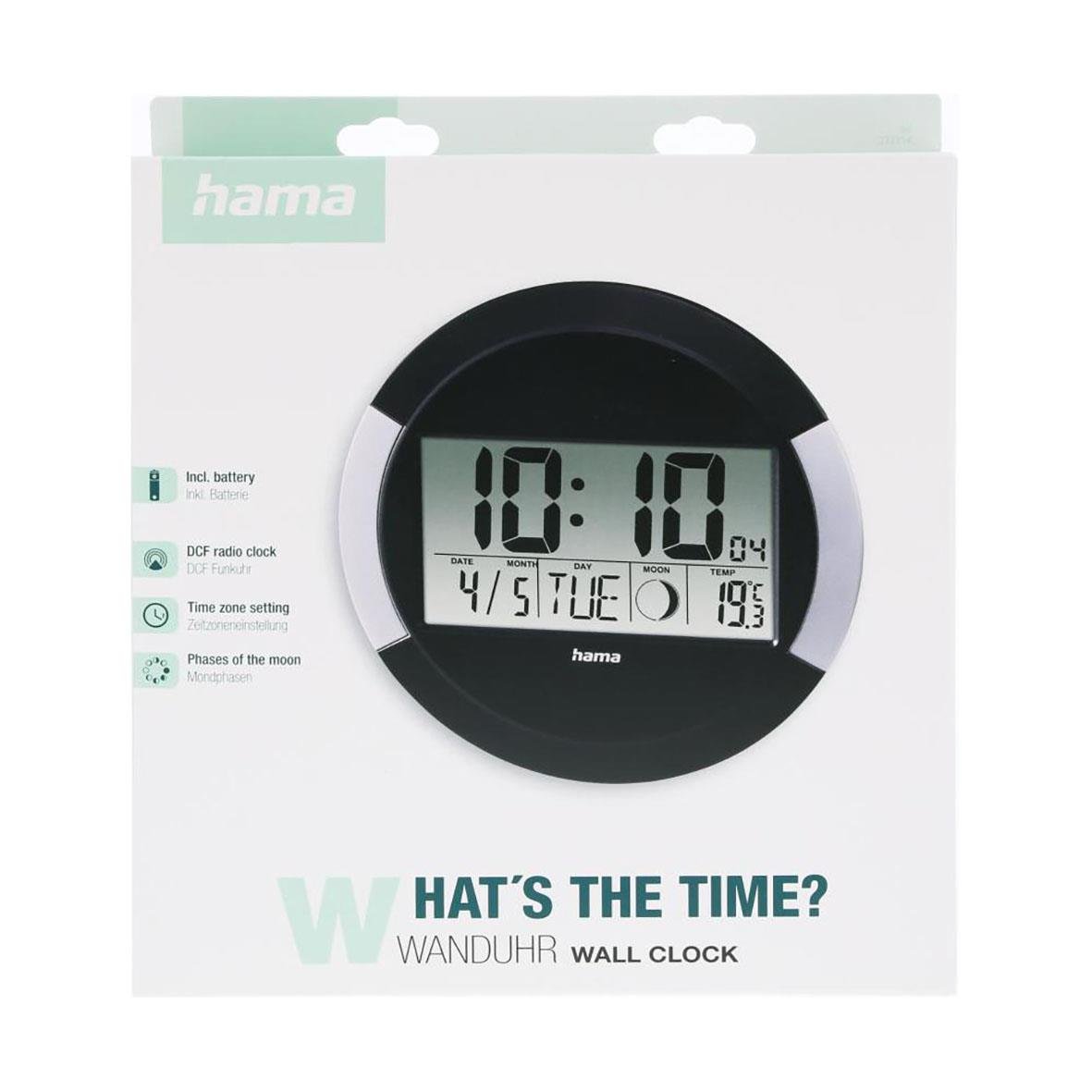 Väggklocka Hama Ischia DCF Radio svart/silver med digital tid och datum