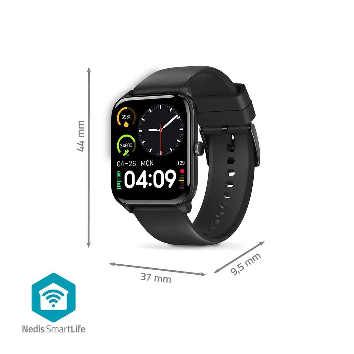 Smartklocka Nedis SmartLife med svart band och digital display