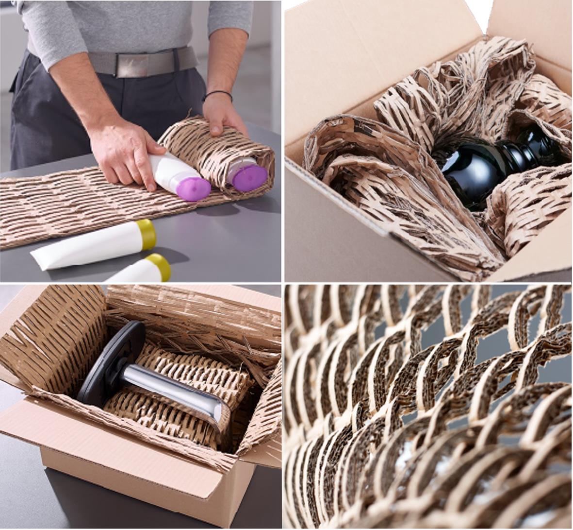 Förpackningsmaskin Profipack P425 med dammadapter och förpackade produkter i kartong