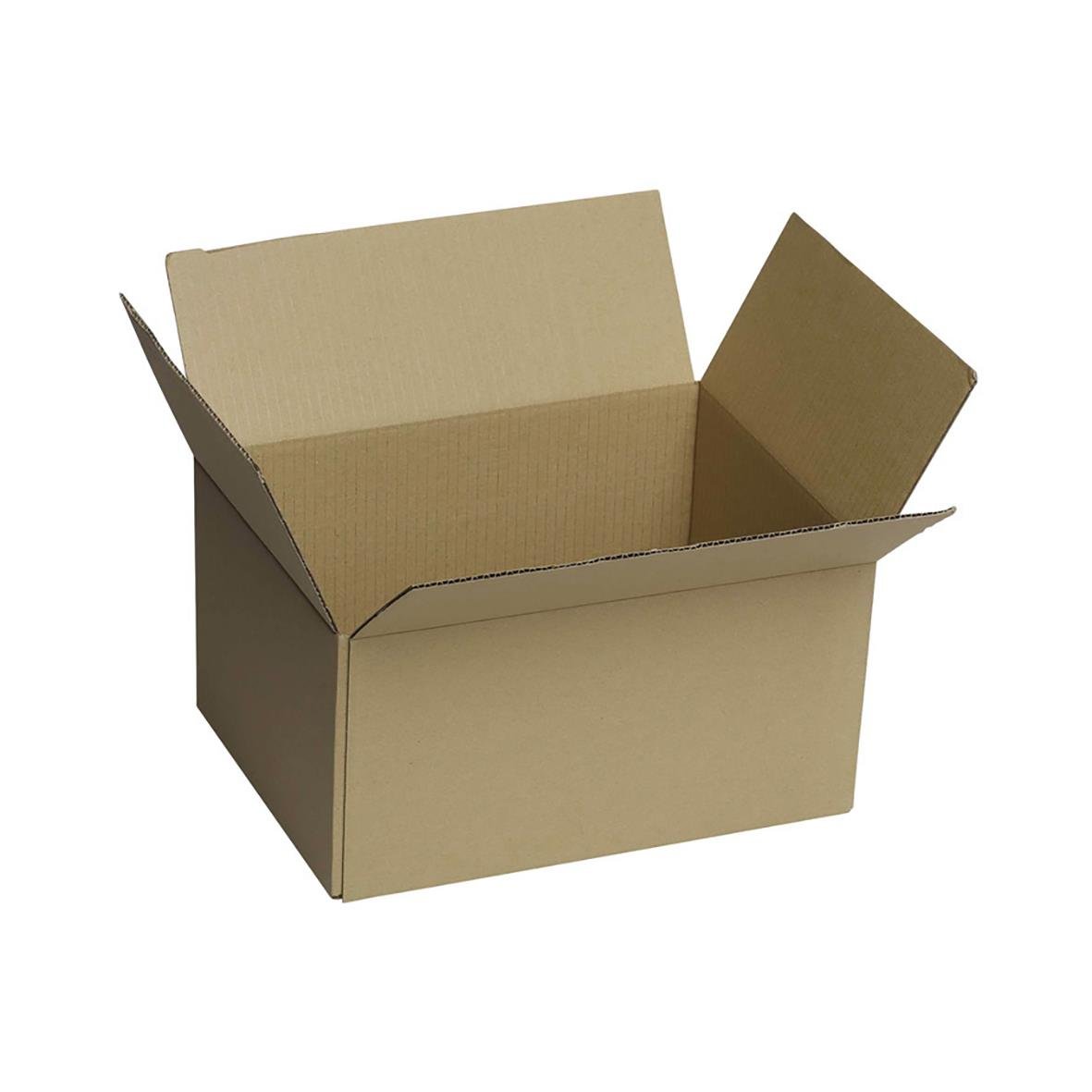 Brun wellpapplåda med öppnade lockar, mått 380x190x190mm