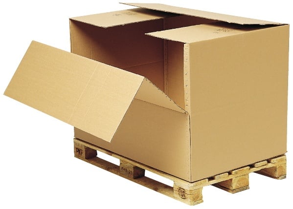 Stor brun Wellcontainer Helpall 7mm på pallar, mått 1180x780x780/400mm