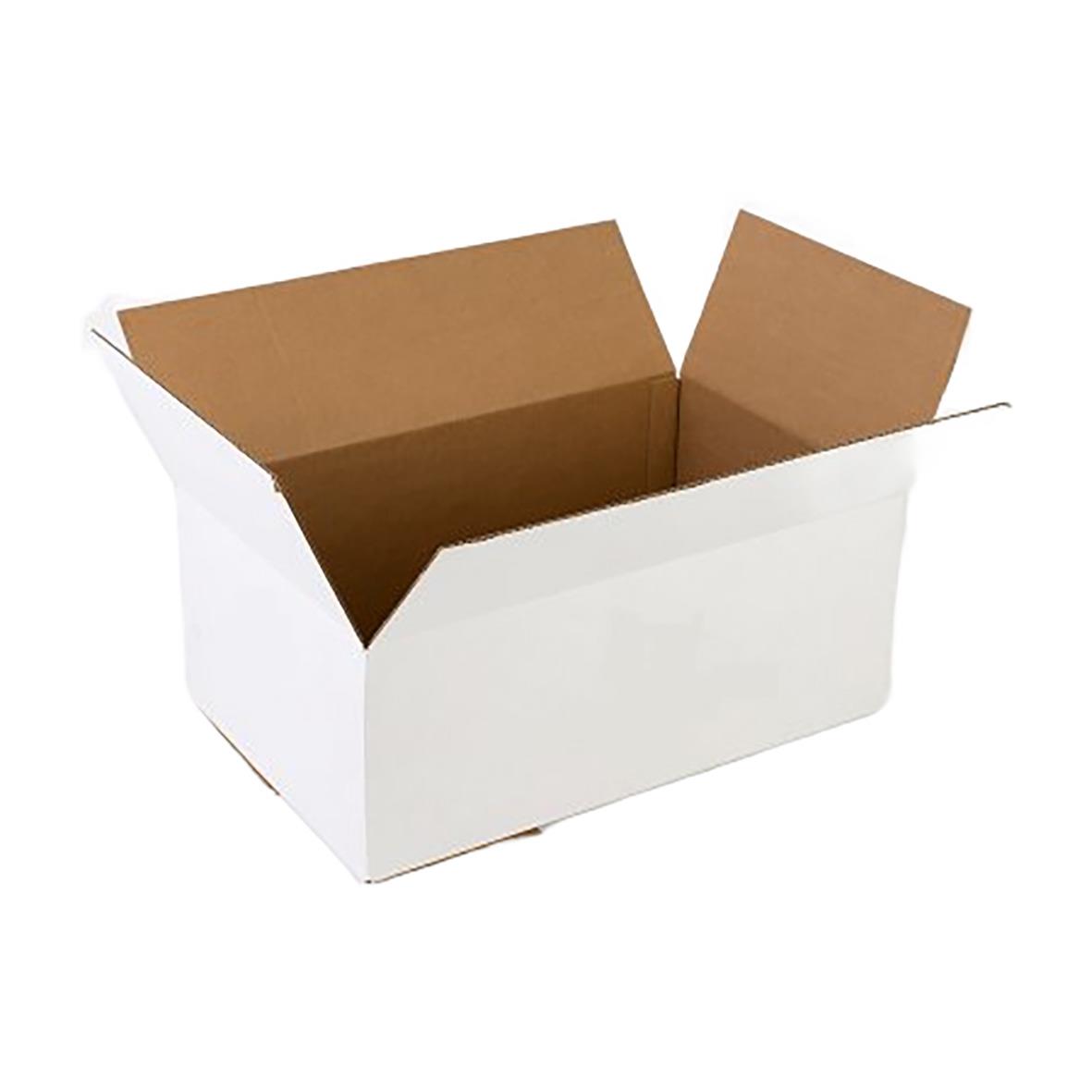 Vit wellpapplåda 570x380x380 med öppnade sidor