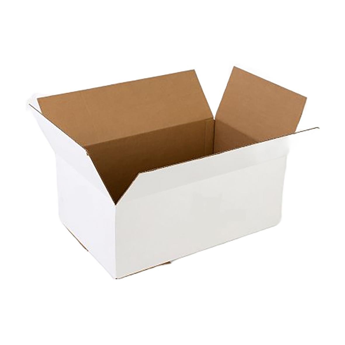 Vit wellpapplåda 570x380x380 med öppnade sidor