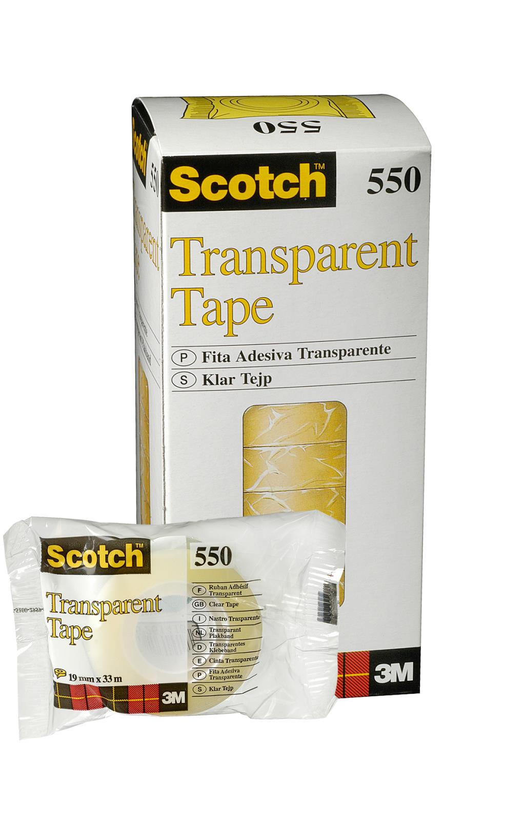 Kontorstejp Scotch 550 transparent 19mm x 33m i förpackning
