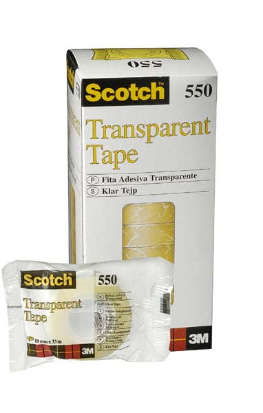 Kontorstejp Scotch 550 transparent 19mm x 33m i förpackning och rulle