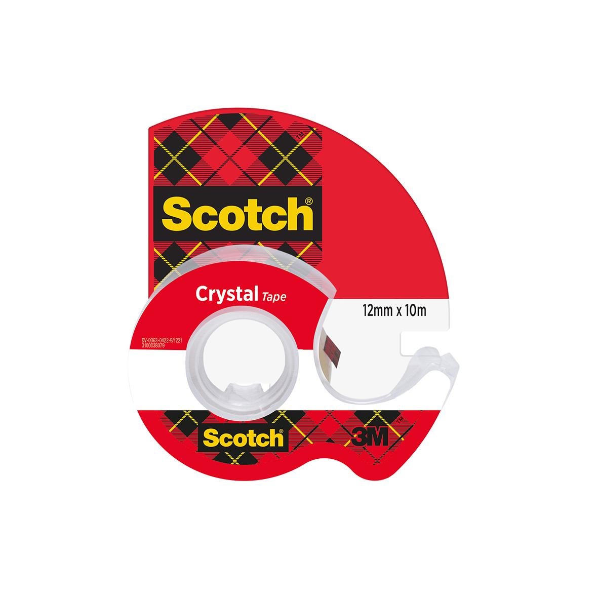 Kontorstejp Scotch 600 Crystal med hållare, 12mm x 10m, i förpackning