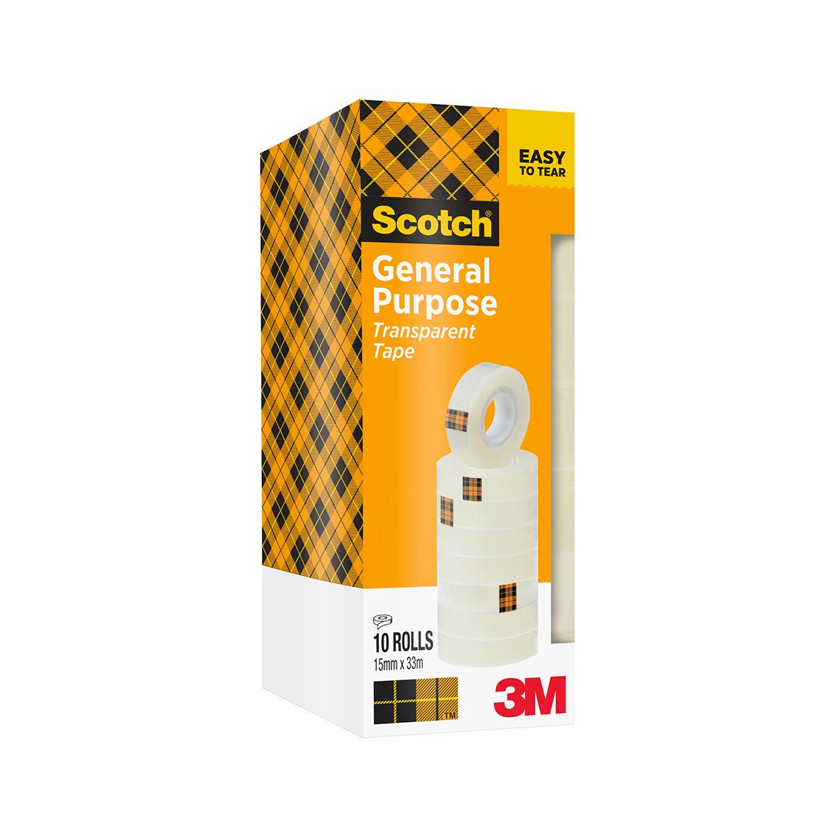 Kontorstejp Scotch 508 15mm x 33m i förpackning med gul och svart mönster