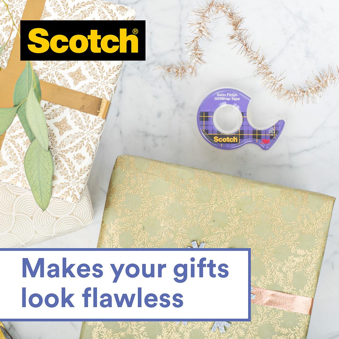 Kontorstejp Scotch Gift-Wrap Matt/Transparent 19mm x 15m för förpackning och presentinslagning