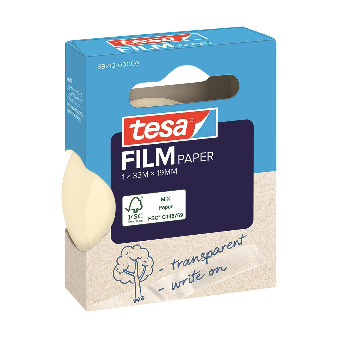 Transparent dokumenttejp Tesa av papper 19mm x 33m, miljövänlig och skrivbar