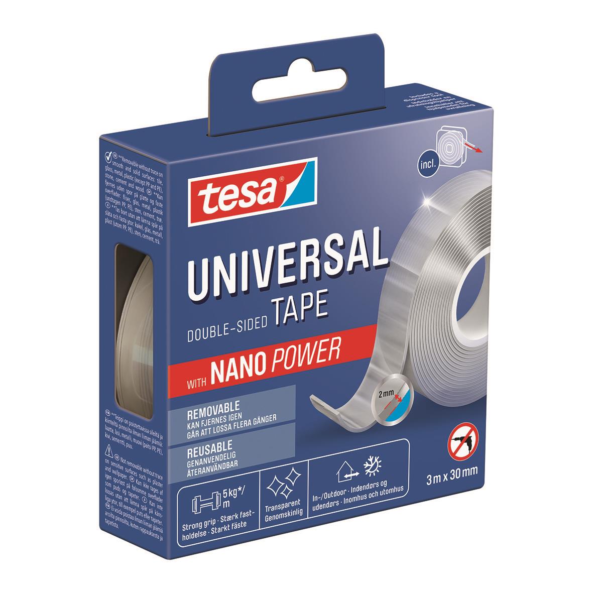 Dubbelhäftande Tesa Universal Nano Klar tej 30mm x 3m i förpackning