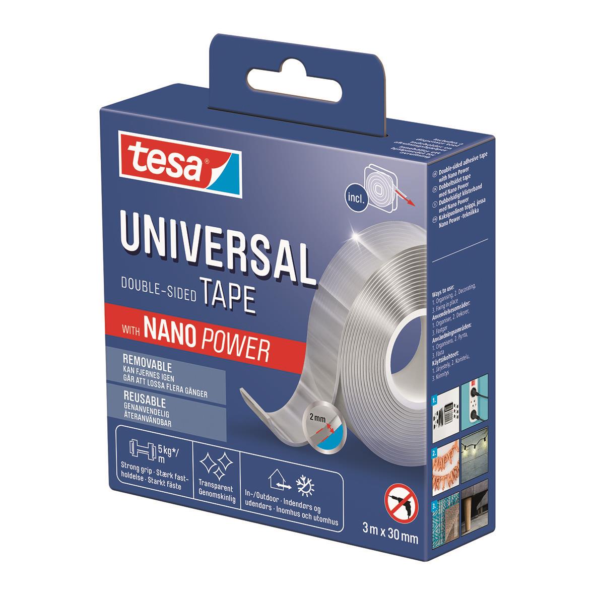 Dubbelhäftande Tesa Universal Nano Klar 30mm x 3m i förpackning