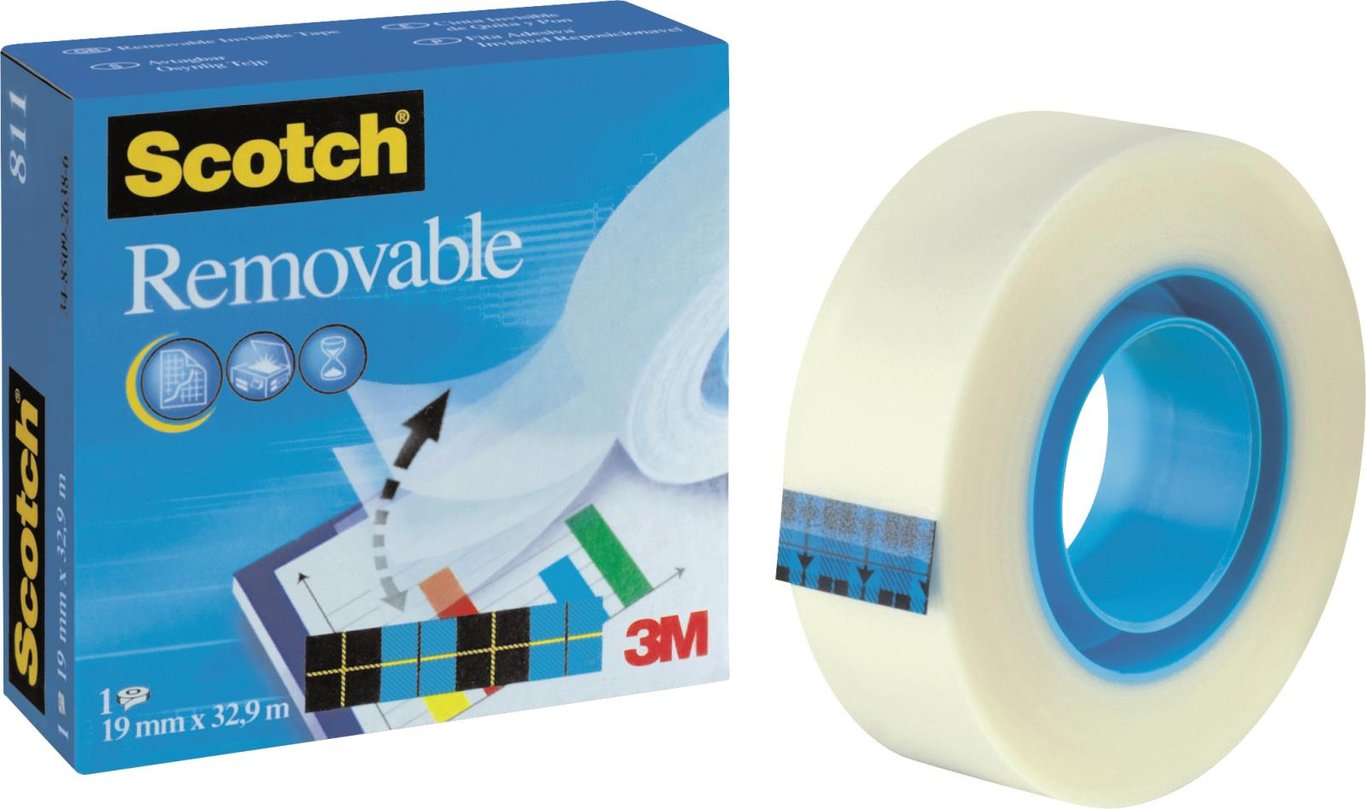 Scotch Magic 811 dokumenttejp, 19mm x 33m, vit, avtagbar