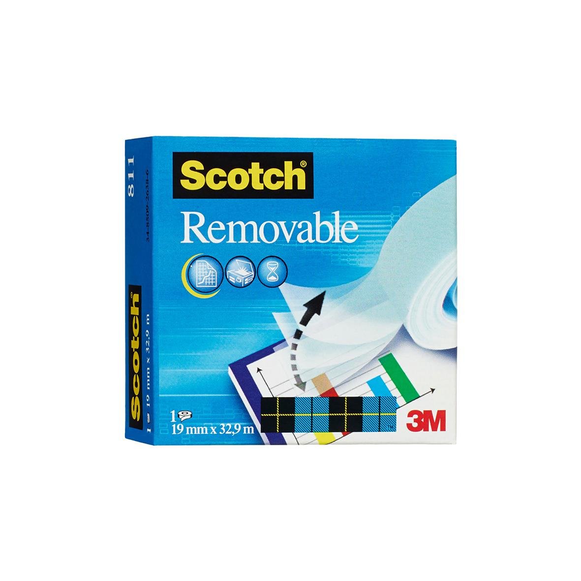 Scotch Magic 811 dokumenttejp, 19mm x 33m, vit, avtagbar