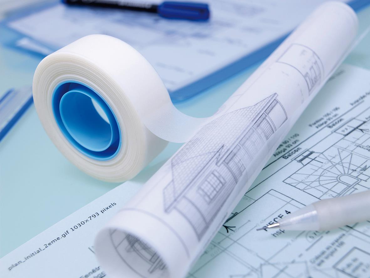 Tejkloss med blå och vit design, för att fästa och ta bort tejp enkelt