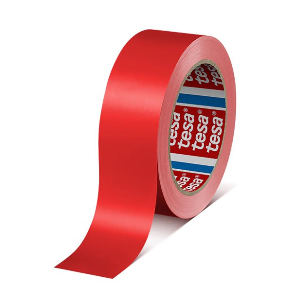 Röd PVC påsförslutningstejp från Tesa, 12mm bred och 66m lång