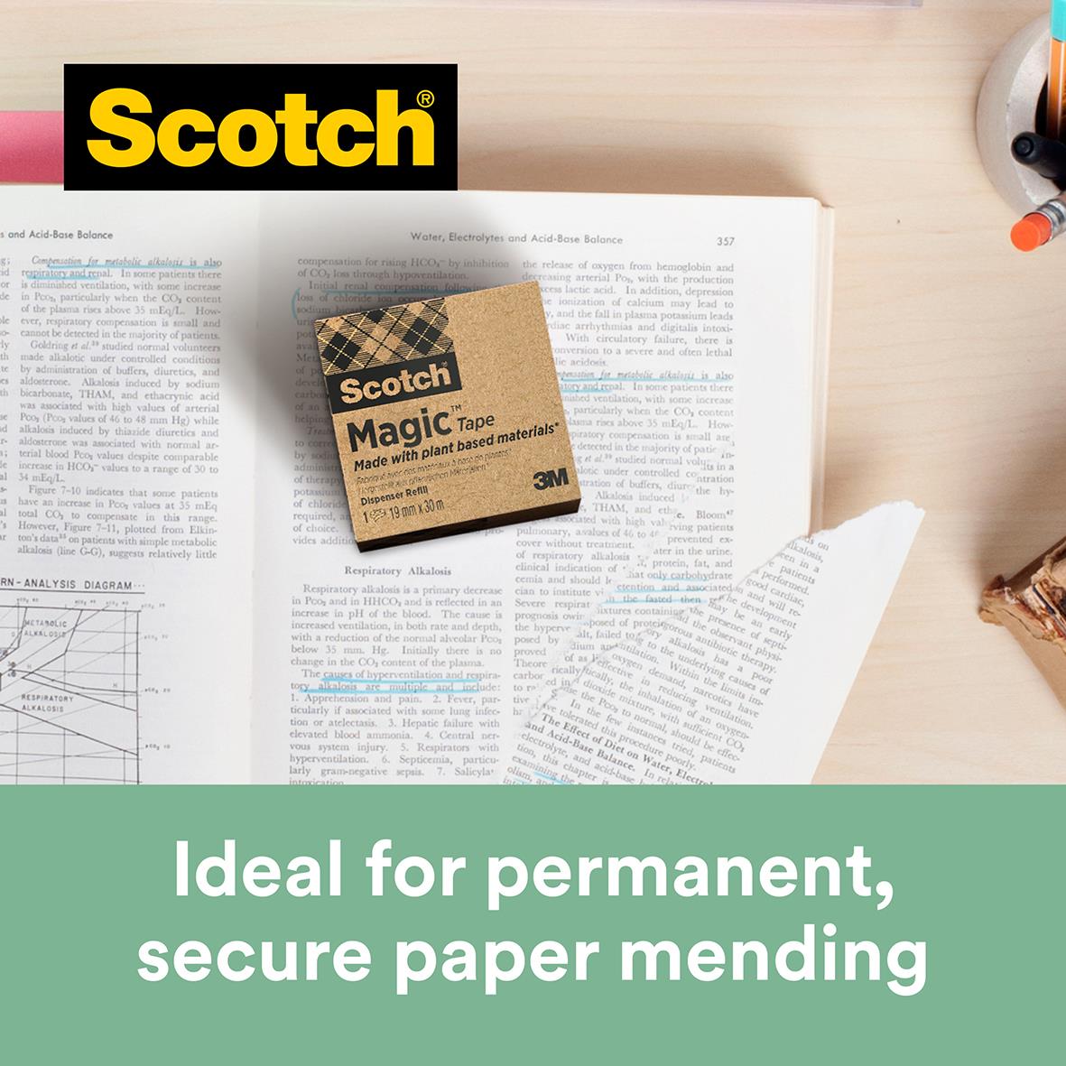 Scotch Magic tejp 19mm x 30m för permanent och säker pappersklistring på skrivbordet