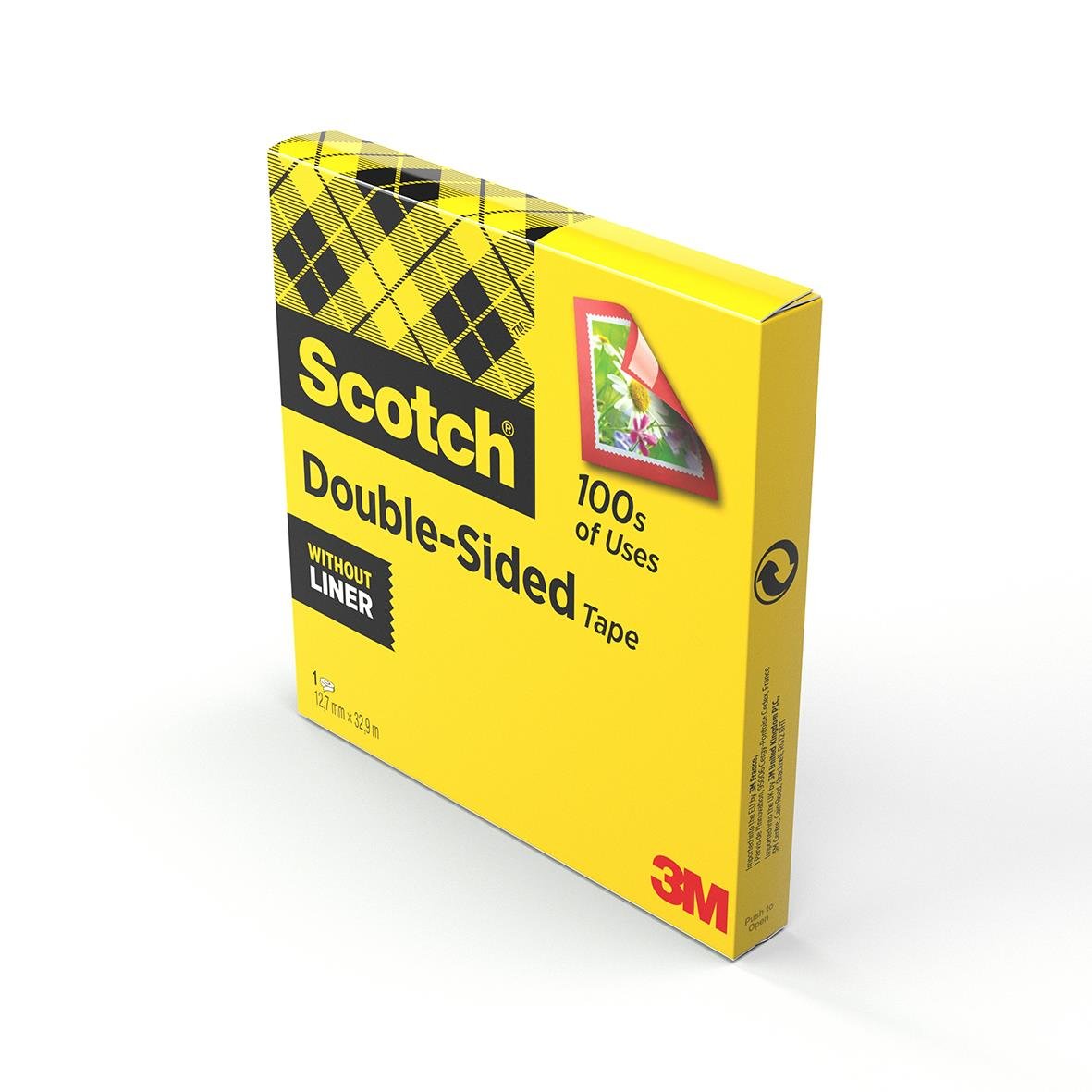 Gul dubbelhäftande Scotch 665 tejp i 12mm x 33m för olika användningar