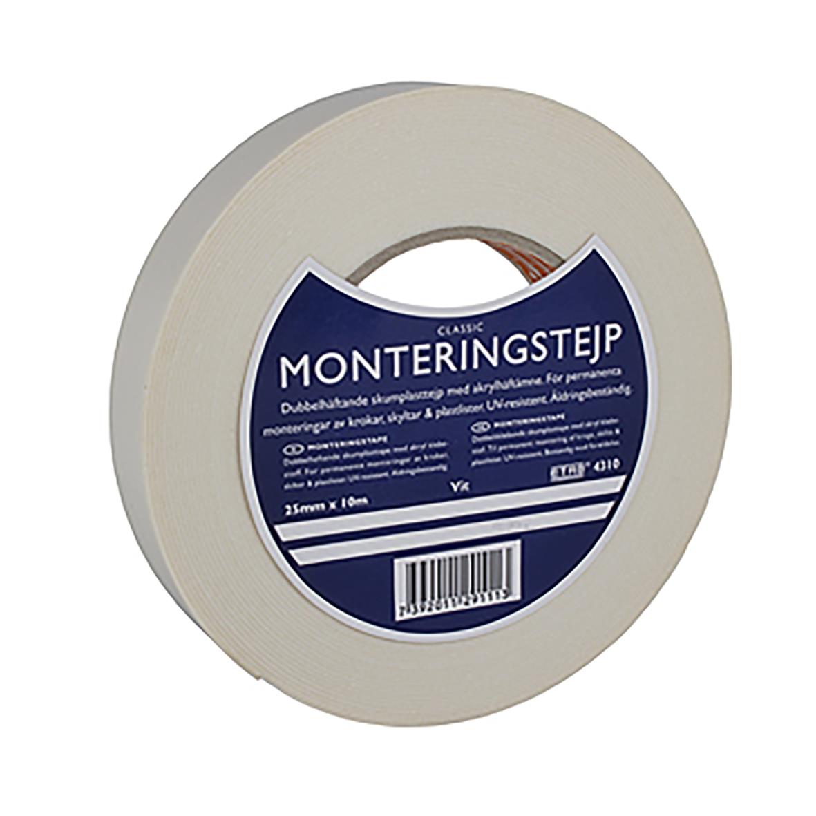 Vit UV-beständig monteringstejp Etab 4310 25mm x 10m