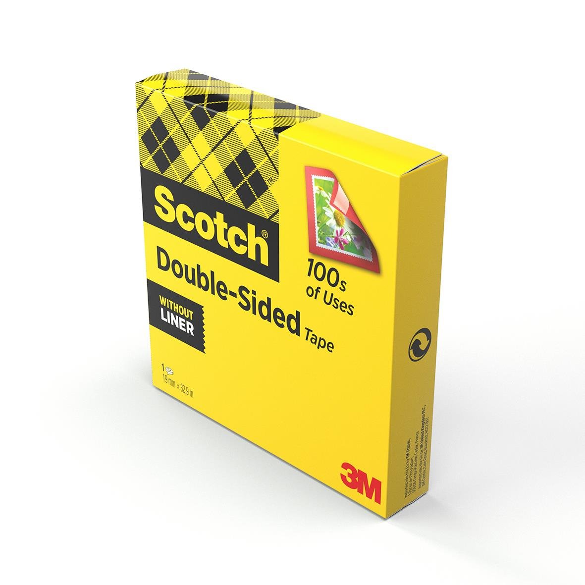 Gul och svart Scotch dubbelhäftande tejp 19mm x 33m i förpackning