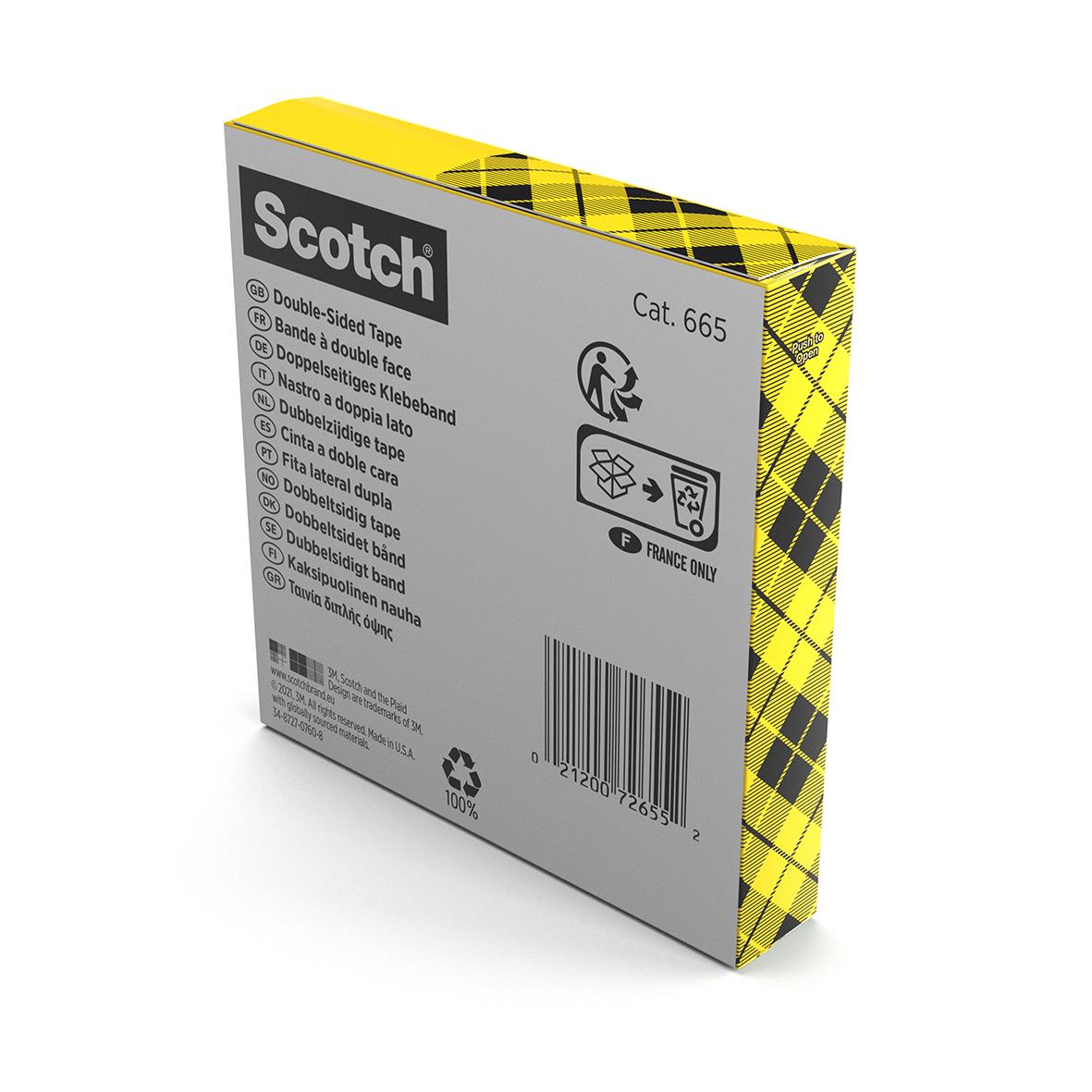 Dubbelhäftande Scotch 665 tejp 19mm x 33m i gul och svart förpackning