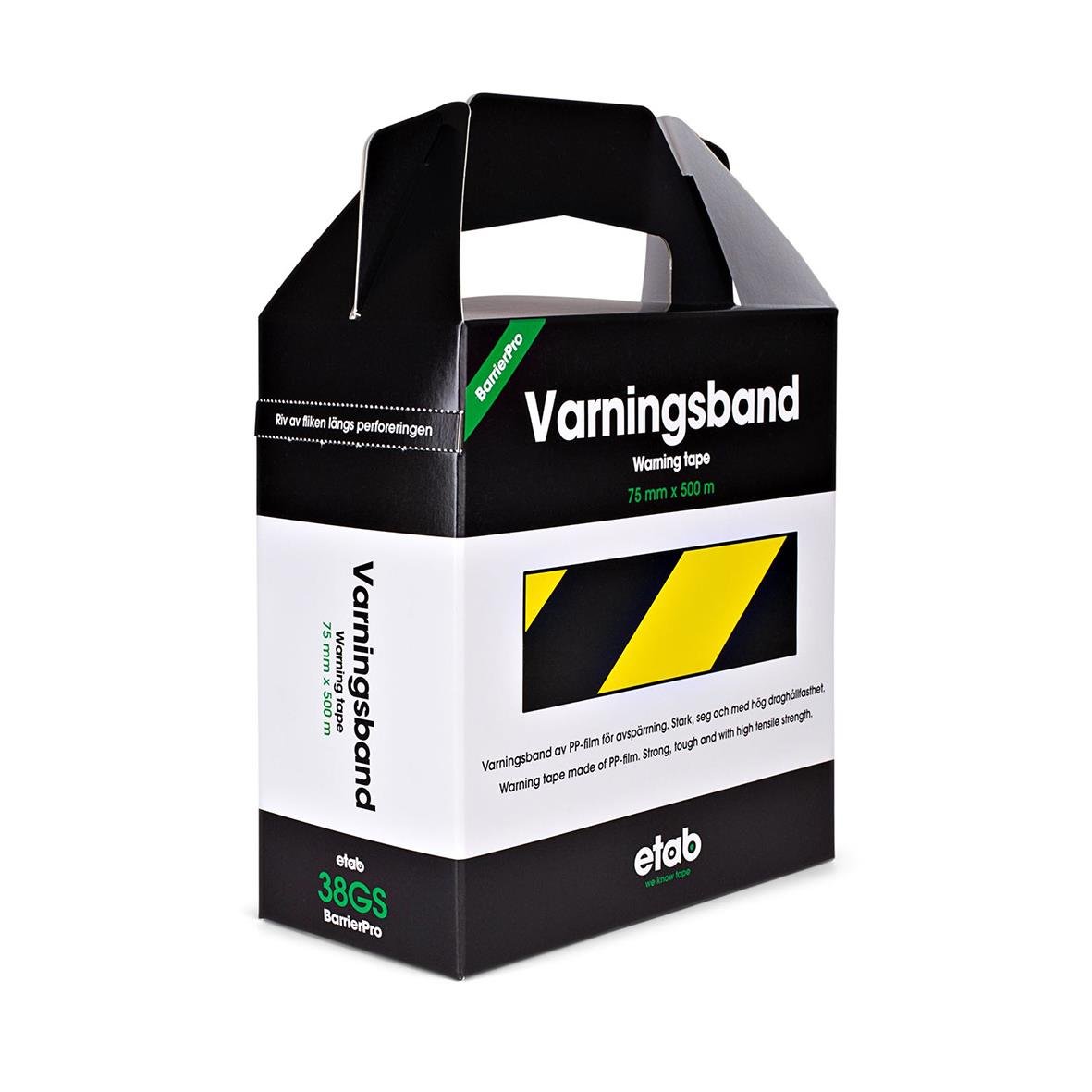 Avspärrningsband Etab 75mm x 500m Gul/Svart i förpackning