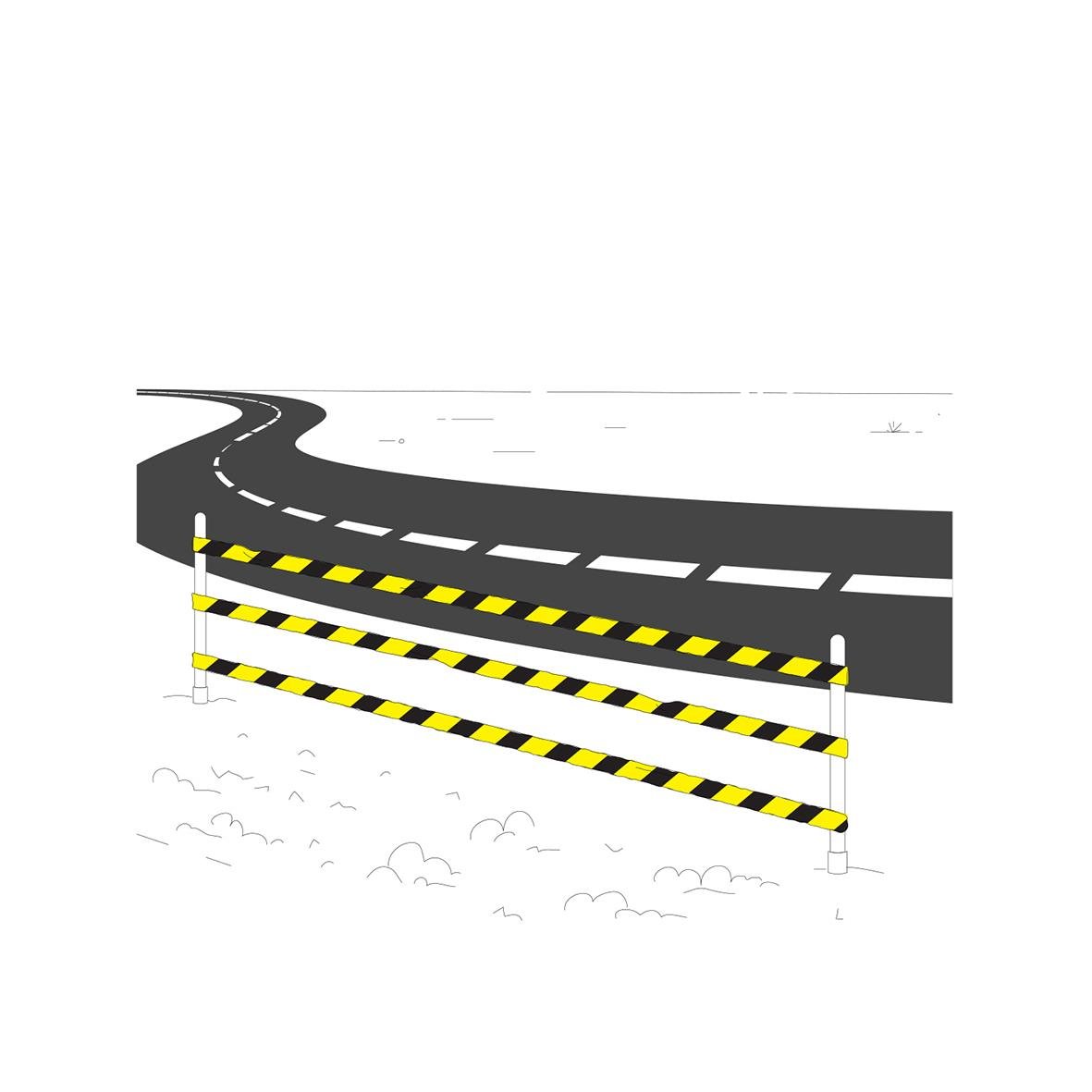 Avspärrningsband Etab 75mm x 500m i gul och svart, används för avspärrning på vägar och byggarbetsplatser