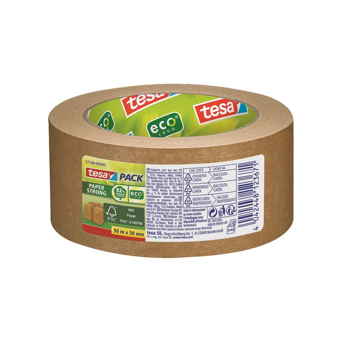 Packtejp Tesa 57180 Paper Strong EcoLogo Brun 50mm x 50m