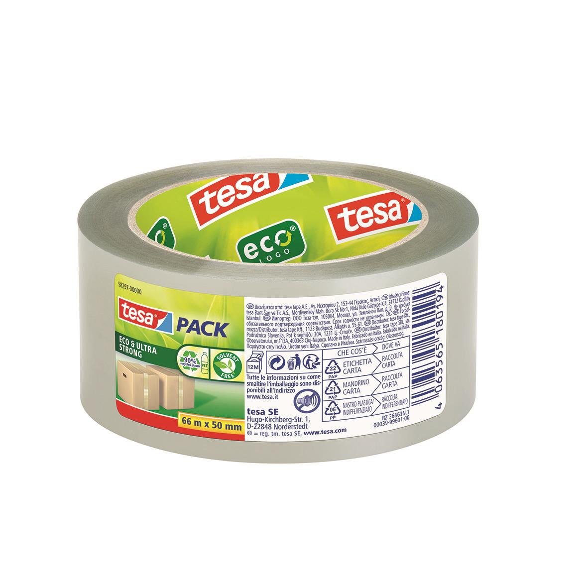Packtejp Tesa Eco & Ultra Strong 50mm x 66m i rulle