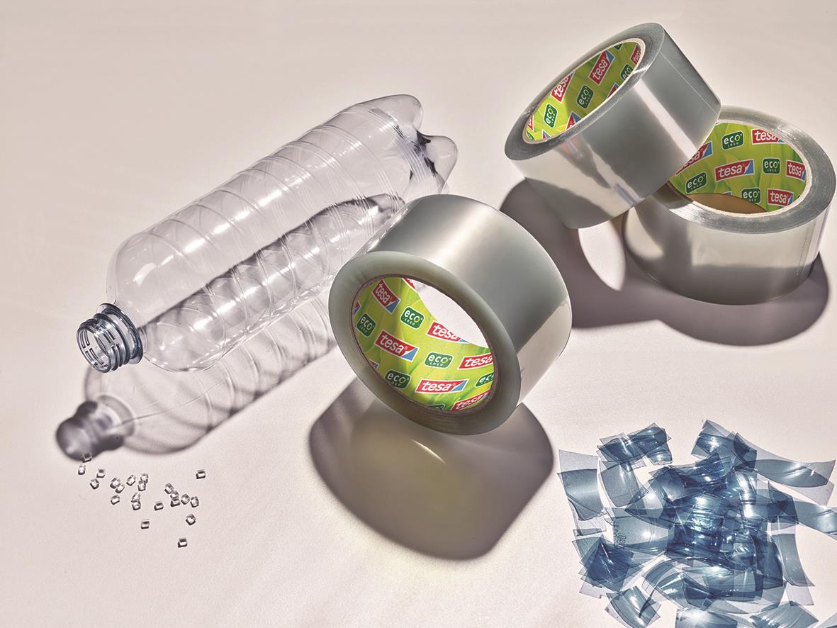 Packtejp Tesa 58297 Eco & Ultra Strong med PET, 50mm x 66m, inklusive tom plastflaska och bitar av tejp