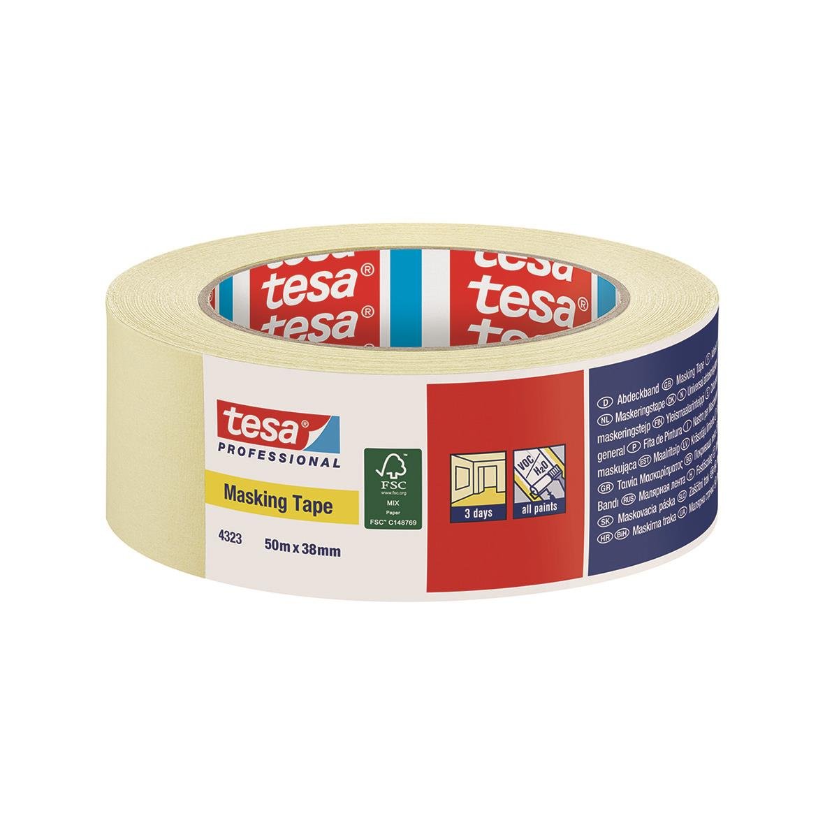 Maskeringstejp Tesa 4323 Professional 38mm x 50m, bred, för maskering och skydd vid målning