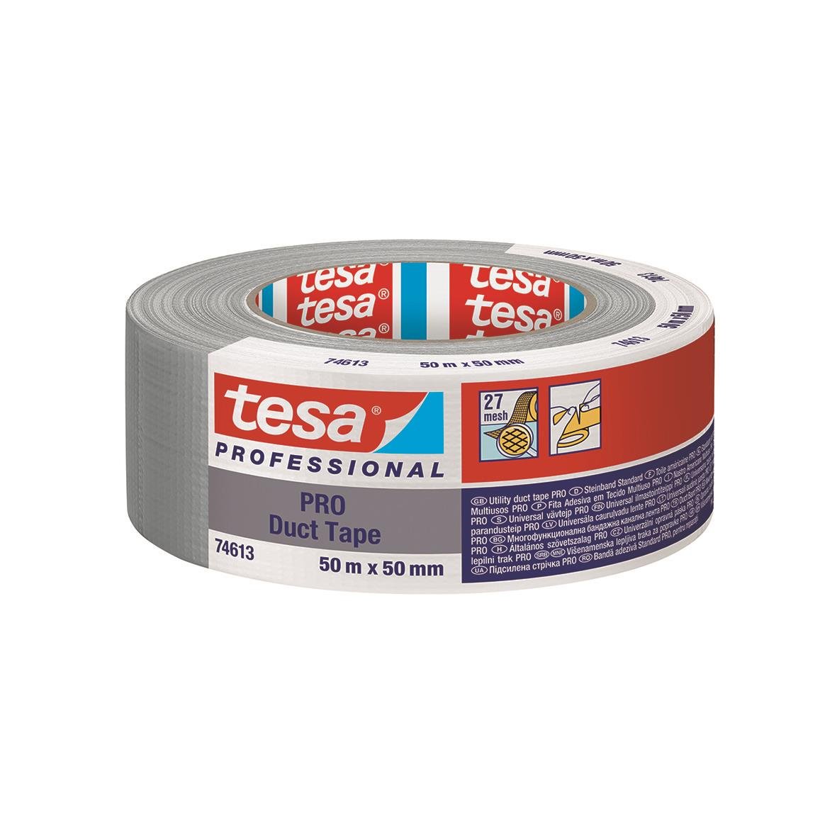 Vävtejp Tesa 74613 Professional Pro Silver 50mm x 50m, grå duct tape i rulle