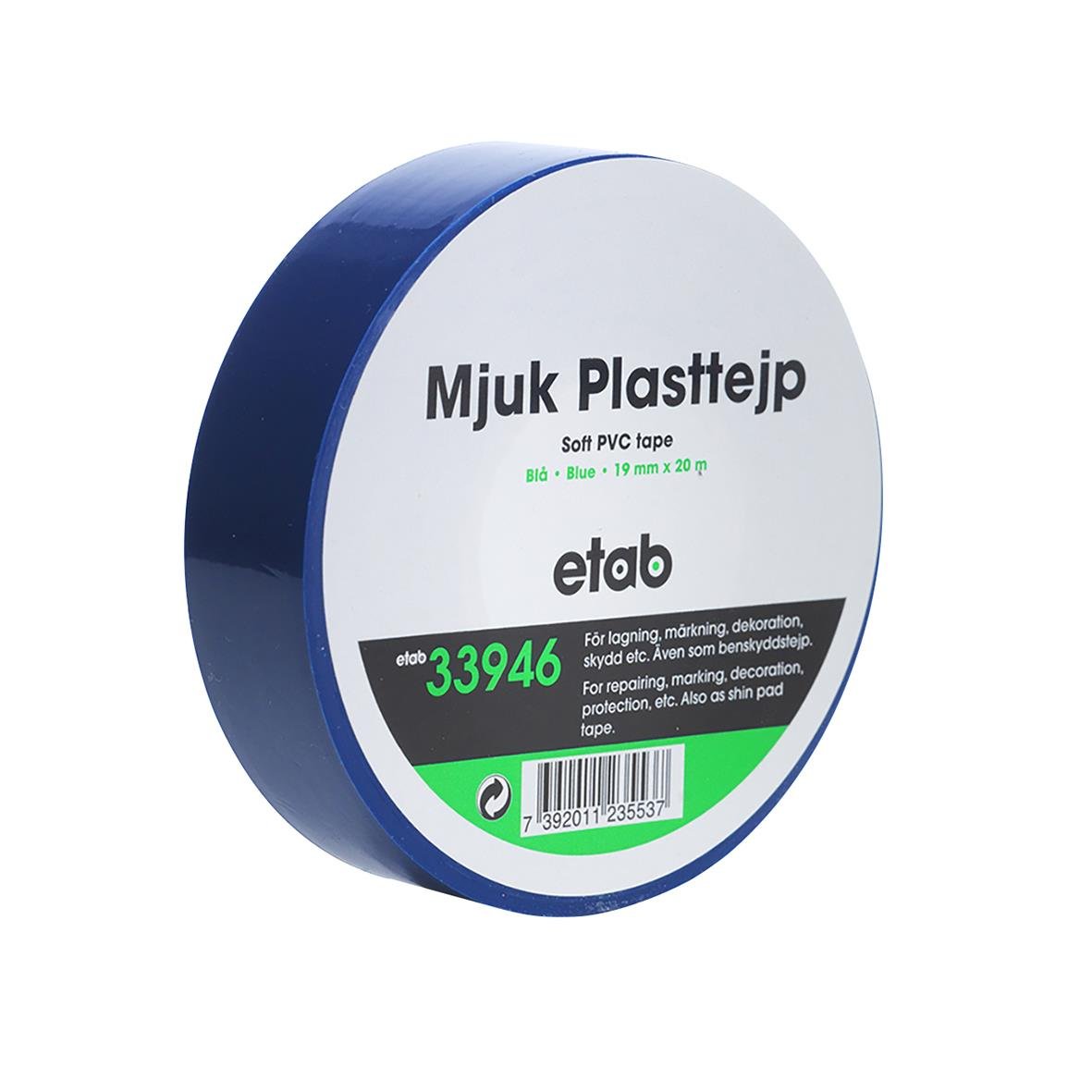 Blå PVC plasttejp från Etab 19mm x 20m, mjuk och flexibel