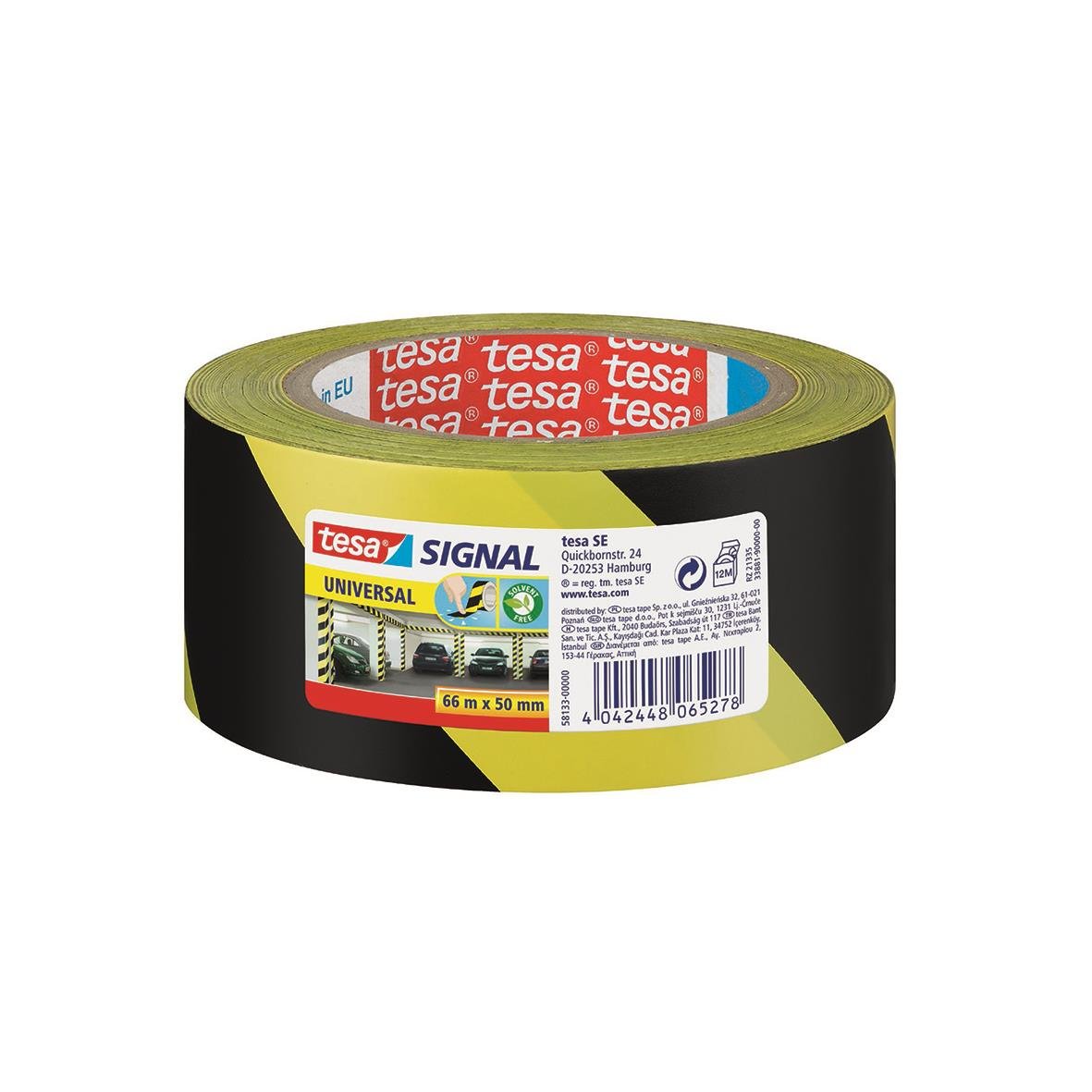 Varningstejp Tesa PP Gul/Svart 50mm x 66m, självhäftande tejp för varnings- och markeringar