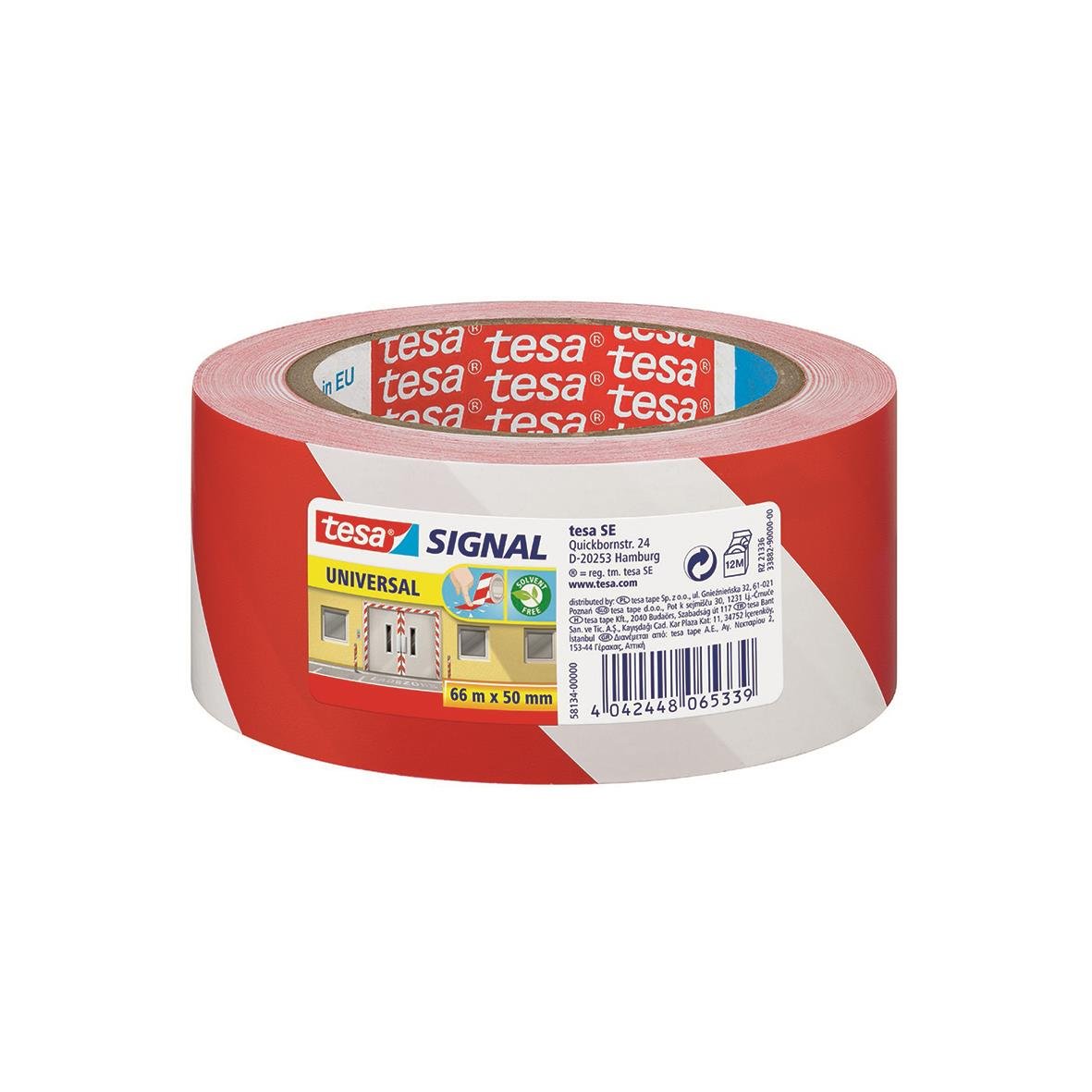 Varningstejp Tesa PP Vit/Röd 50mm x 66m