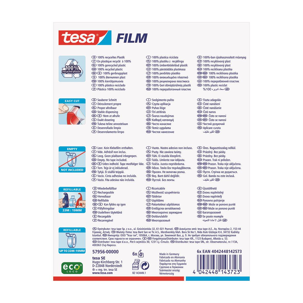 Tejphållare Tesa Easy Cut för kontorstejp 33m, grönt EcoLogo, lätt att använda och återanvändbar