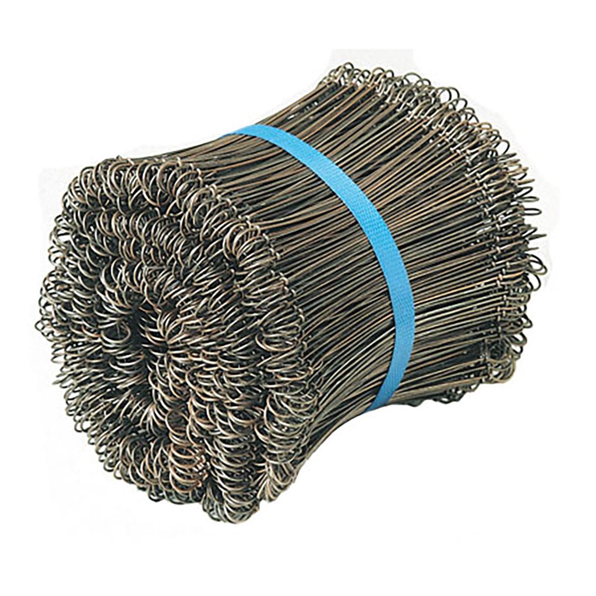 Säckbindningstråd av galvaniserat stål, 250mm, bunt med många ringar bundna med blå band