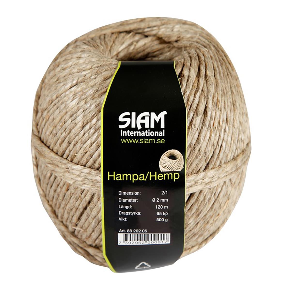 Bindgarn Hampa 2/1 2mm x 120m 500g, naturligt hampa- eller hampliknande garn för handarbete eller trädgårdsbruk