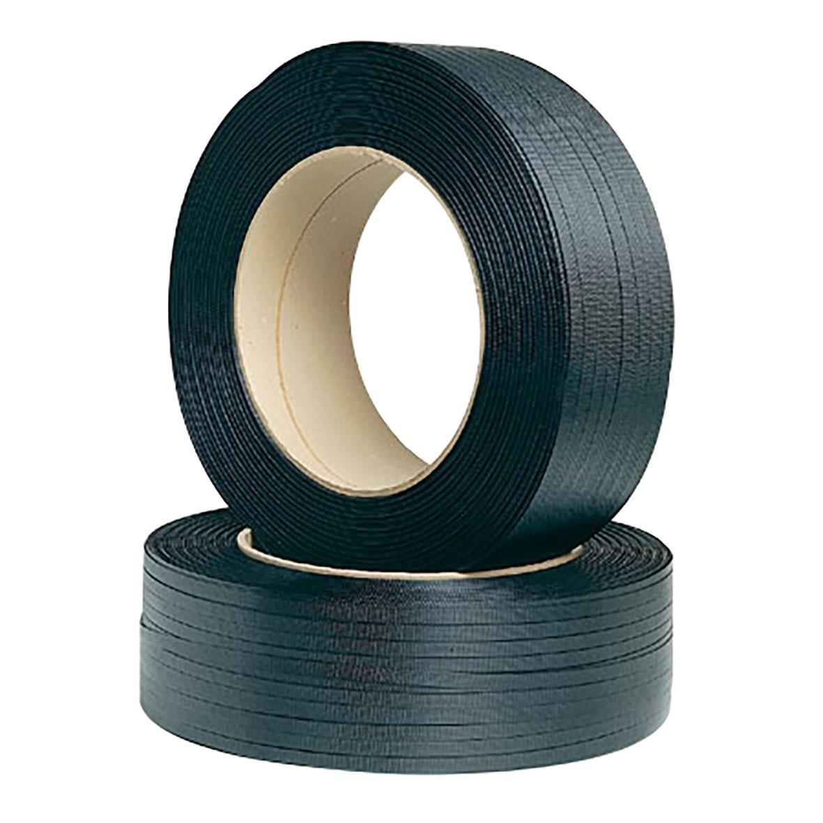 Svart packband av PP, 12x0,45 mm, 3000 m längd, 2 rullar