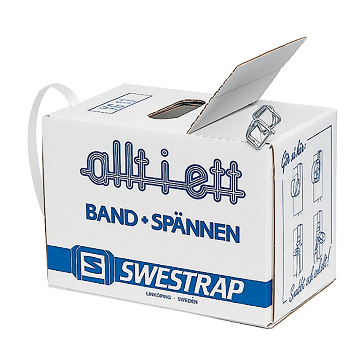 Vit packband VG-13 Allt-i-ett 13mm x 250m med 100 spännen i kartong