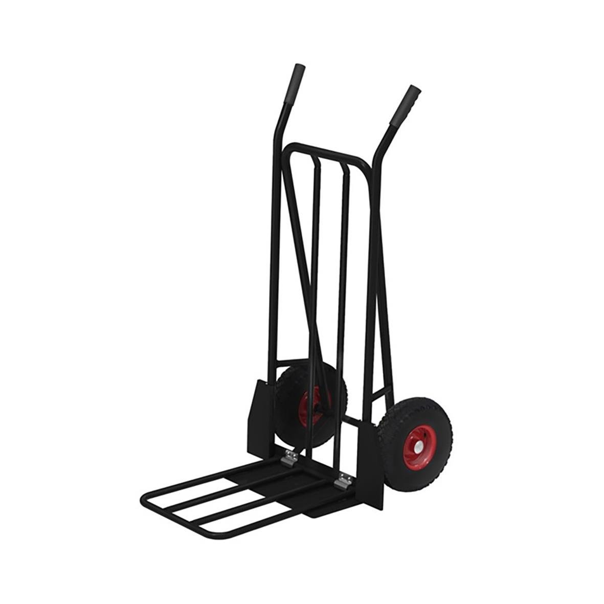 Svart paketkärra med luftgummihjul och handtag