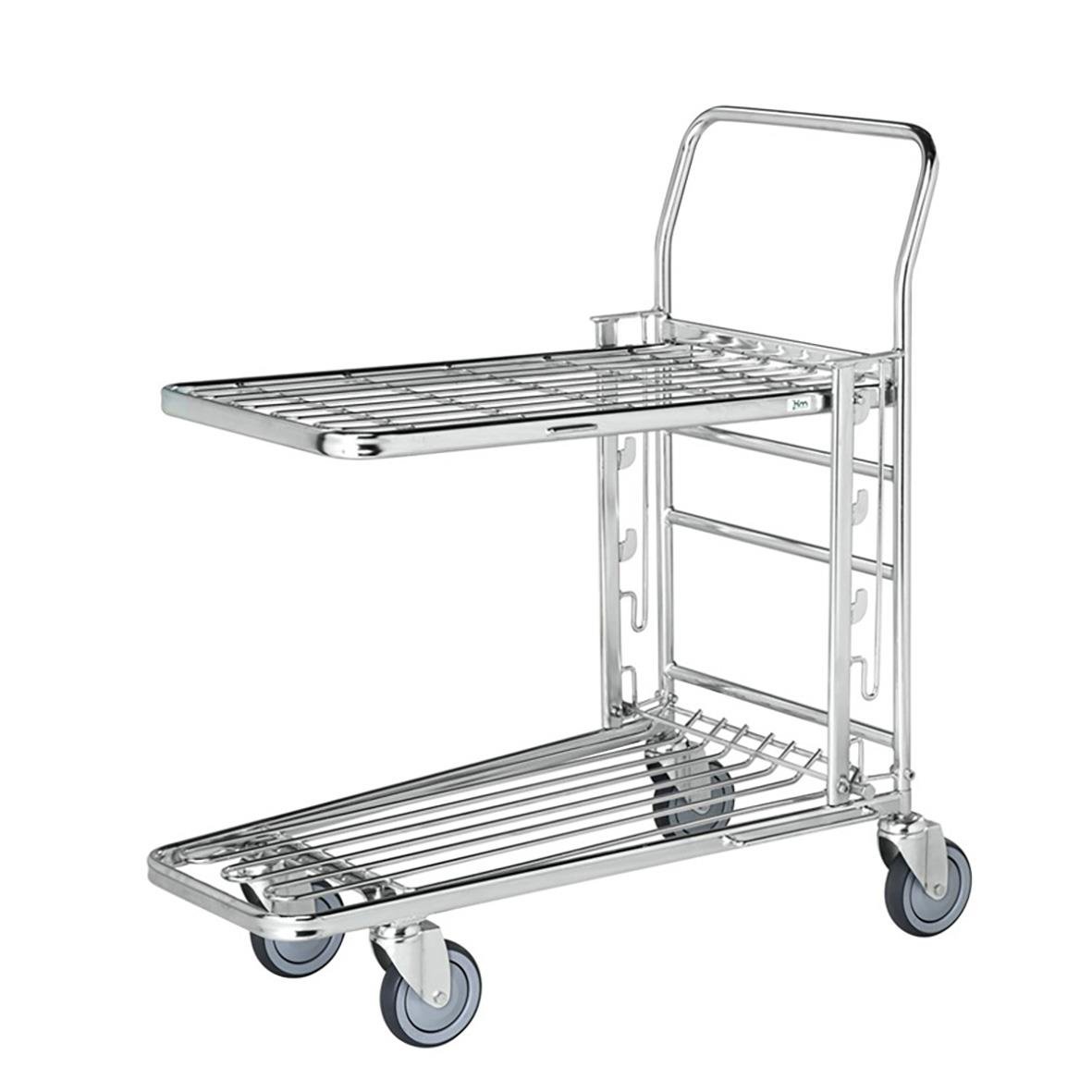 Lagervagn med två hyllplan, justerbar höjd, 100kg belastning, fyra hjul och handtag